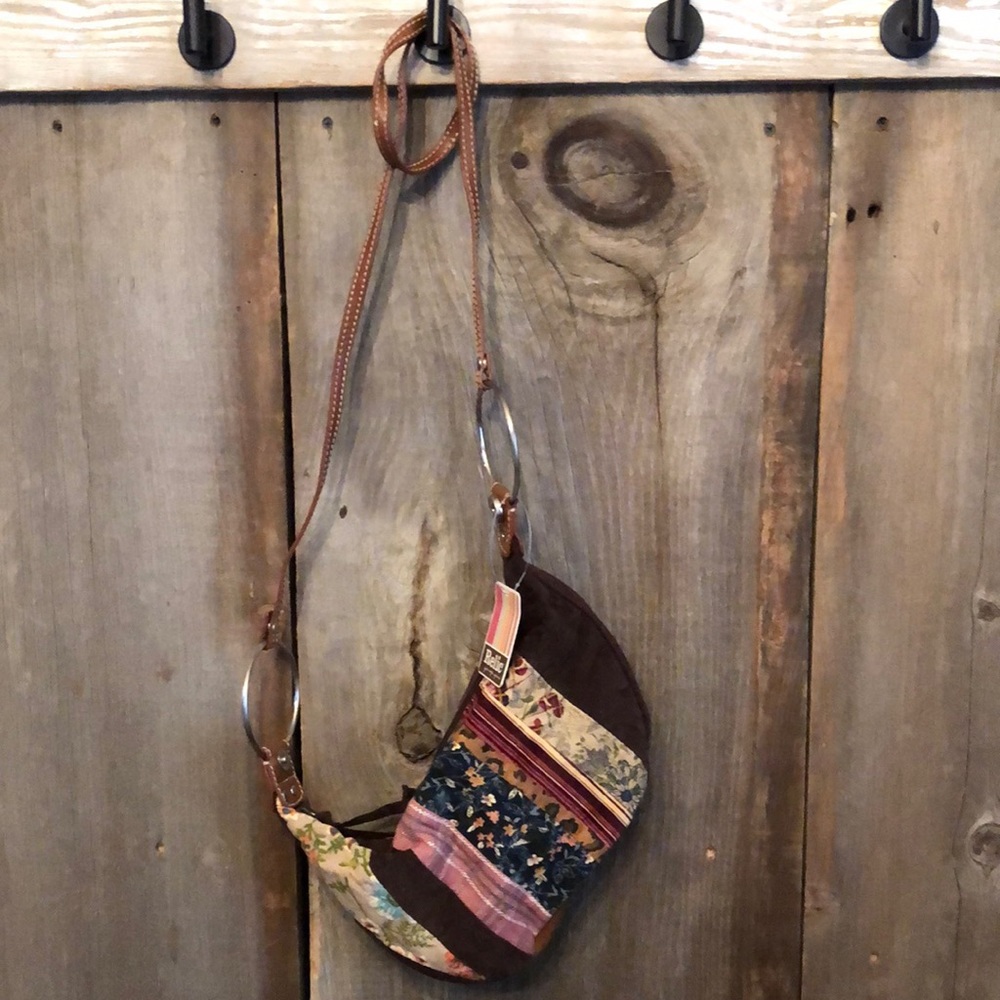 Y2K Relic Brown Corduroy Josie Bracelet Crossbody Purse Floral Patch Bag